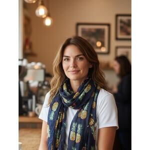 Vera Bradley Soft Fringe Scarf Toucan Party Pineapples 100% Rayon 72” x 30”